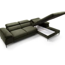 Divano letto regolabile angolare destra 4 posti 288x182cm tessuto verde oliva Loungey
