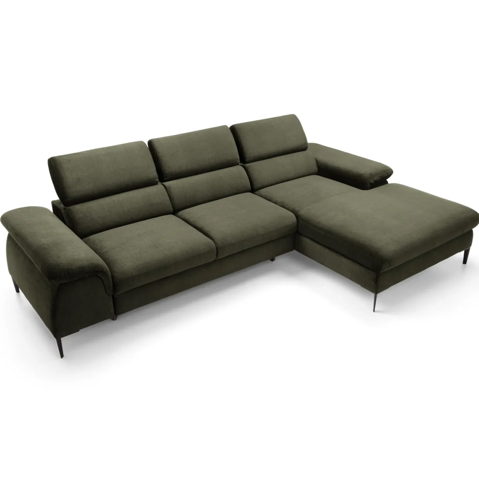 Divano letto regolabile angolare destra 4 posti 288x182cm tessuto verde oliva Loungey