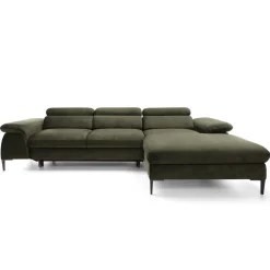 Divano letto regolabile angolare destra 4 posti 288x182cm tessuto verde oliva Loungey