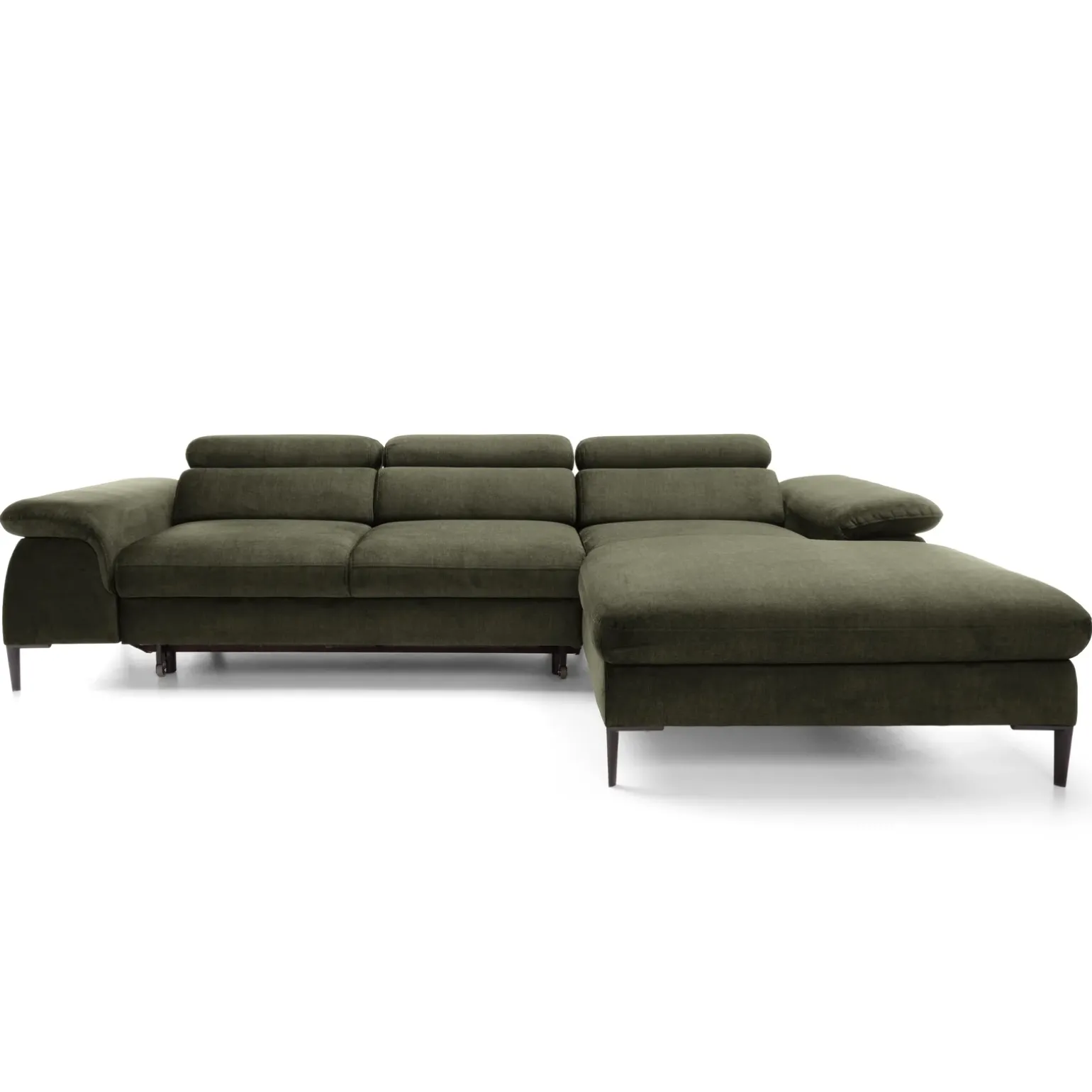 Divano letto regolabile angolare destra 4 posti 288x182cm tessuto verde oliva Loungey