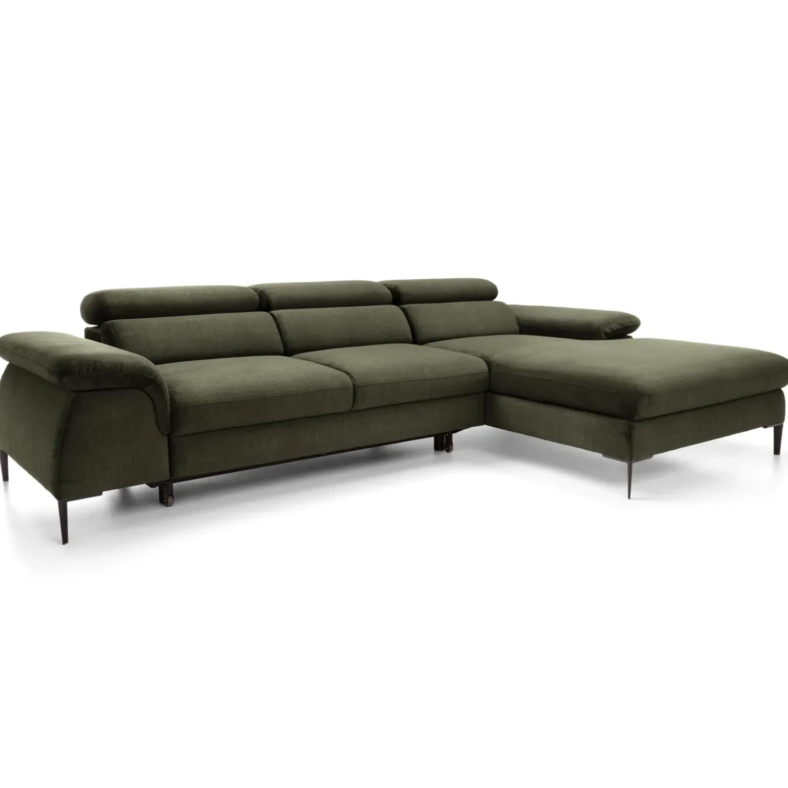 Divano letto regolabile angolare destra 4 posti 288x182cm tessuto verde oliva Loungey