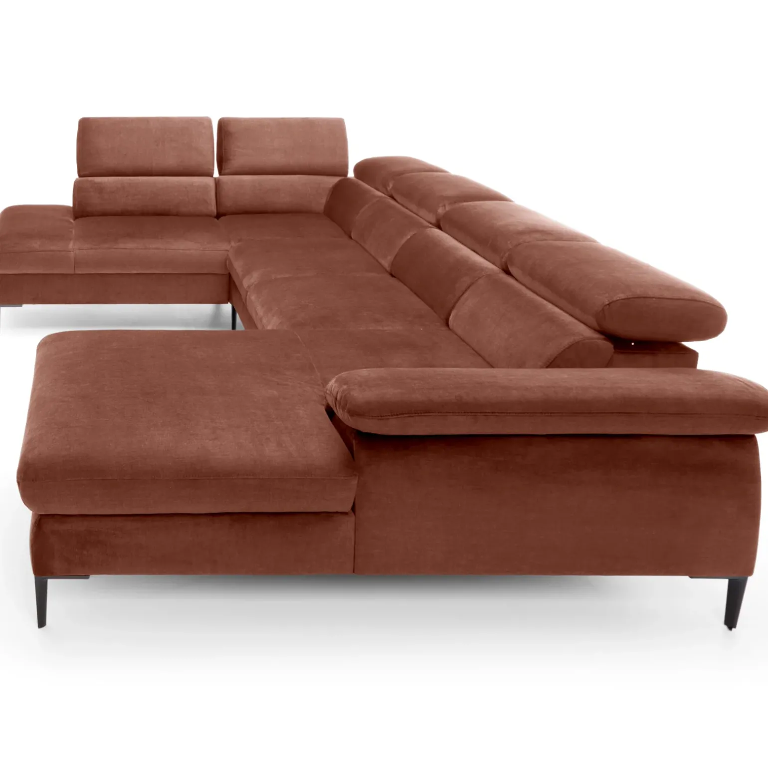 Divano letto regolabile angolare sinistro 5 posti 353x214cm tessuto arancio corallo Calmora
