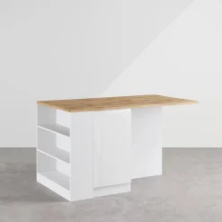 Isola cucina centrale 160x90cm 2 ante e vani bianco laccato con piano rovere Gourmet
