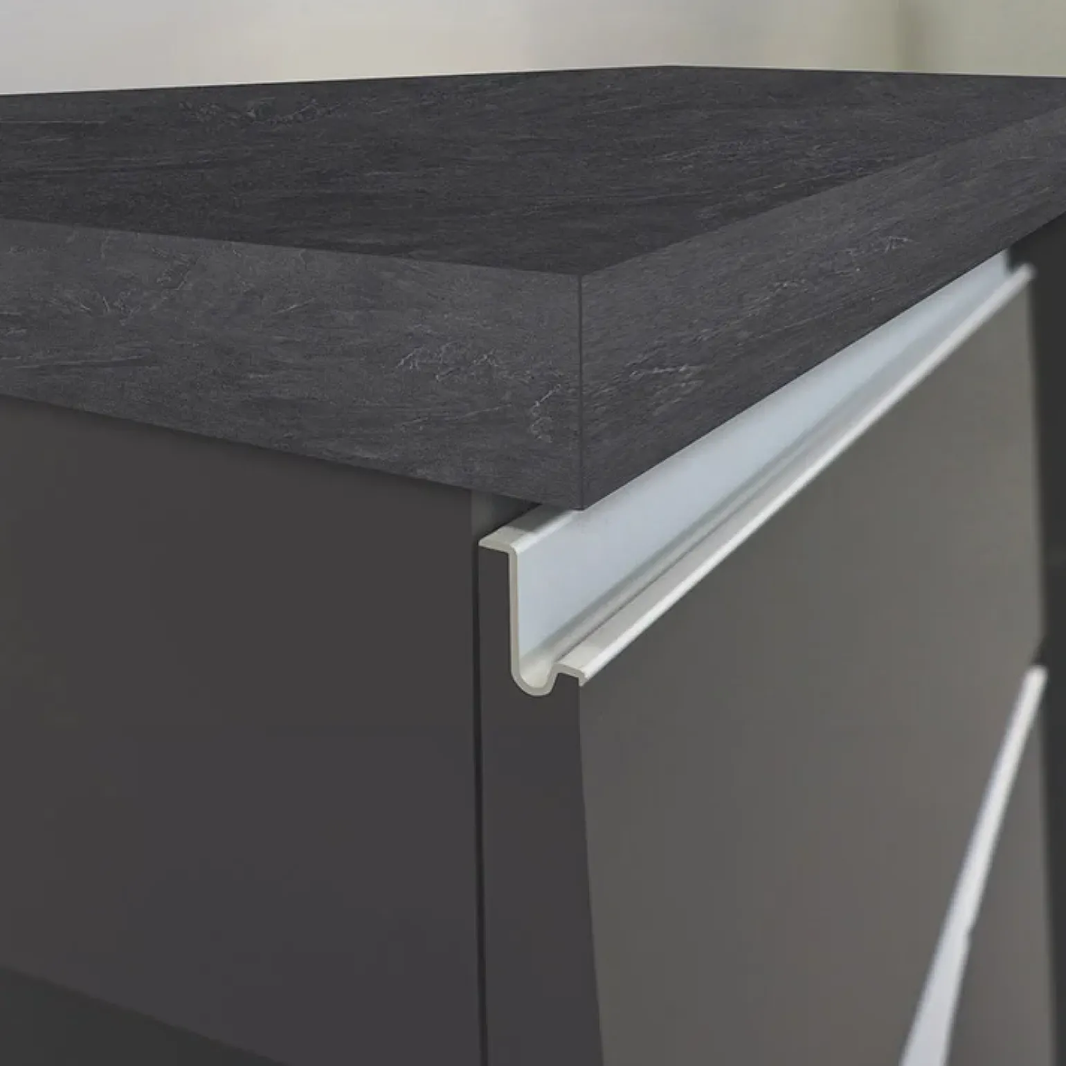 Isola cucina centrale 155x90cm 3 ante antracite opaco con piano grigio effetto pietra Gourmet