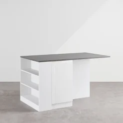 Isola cucina centrale 160x90cm 2 ante e vani bianco laccato con piano grigio effetto pietra Gourmet