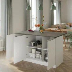 Isola cucina centrale 155x90cm 3 ante bianco laccato con piano grigio effetto pietra Gourmet
