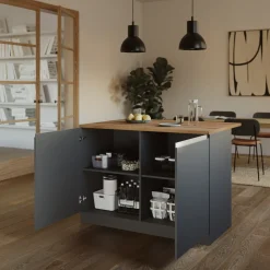 Isola cucina centrale 125x90cm antracite piano rovere Gourmet