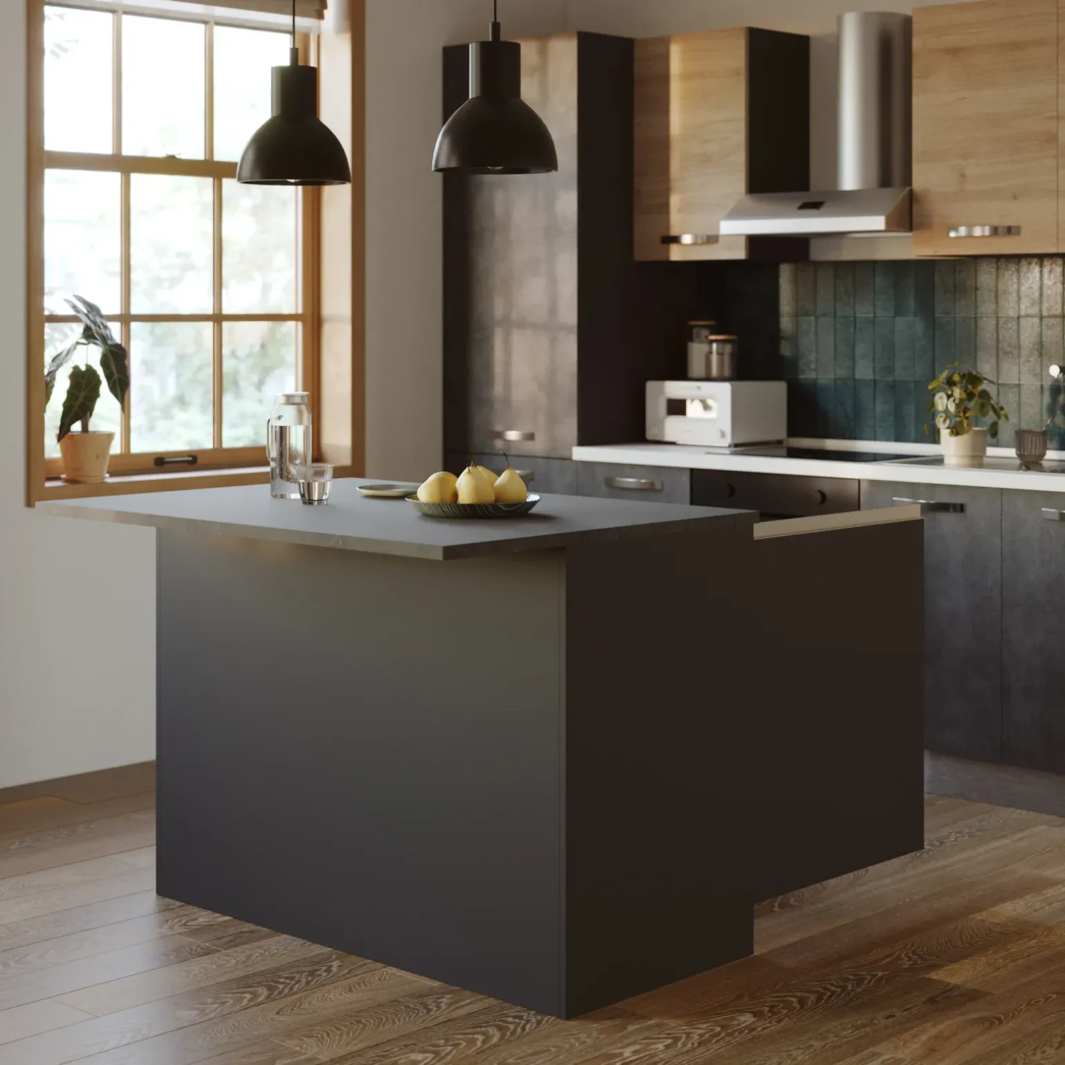 Isola cucina centrale 125x90cm antracite piano grigio pietra Gourmet