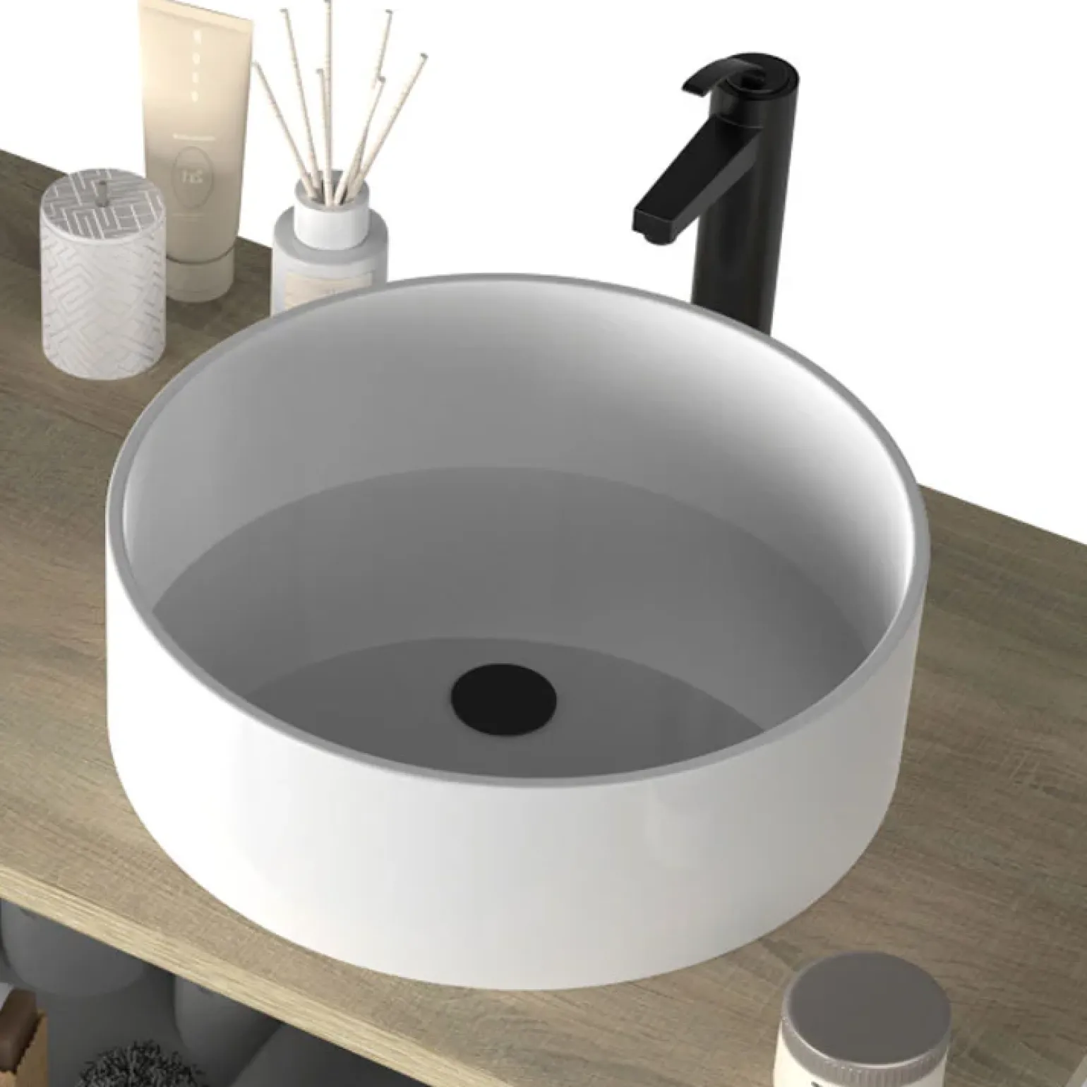 Lavabo bagno da appoggio rotondo Ø36cm in ceramica bianco lucido Linkuva