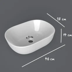Lavabo bagno da appoggio 46x32cm in ceramica bianco lucido Frejus