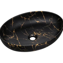 Lavabo bagno da appoggio 52x40cm ceramica nero oro Limpid