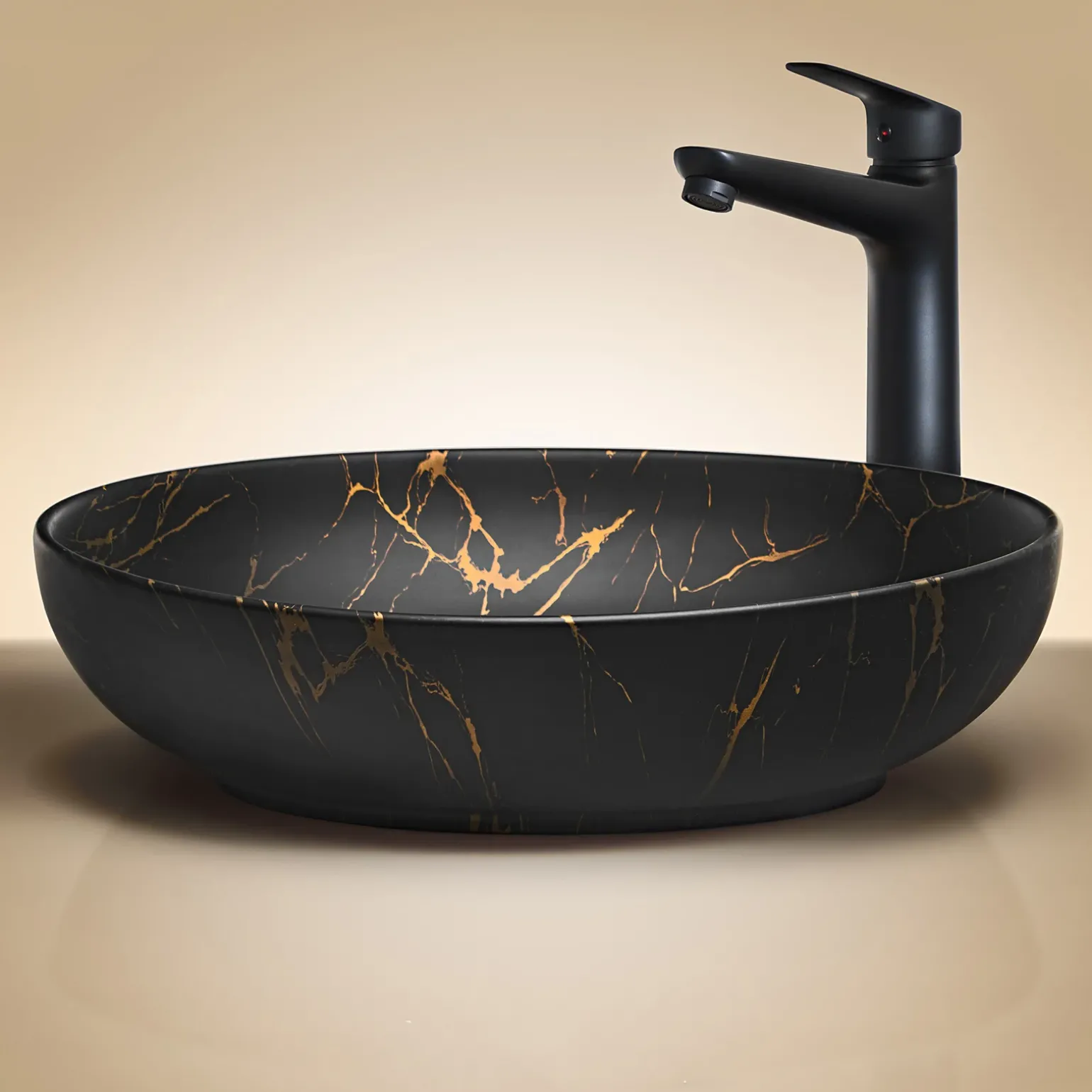 Lavabo bagno da appoggio 52x40cm ceramica nero oro Limpid