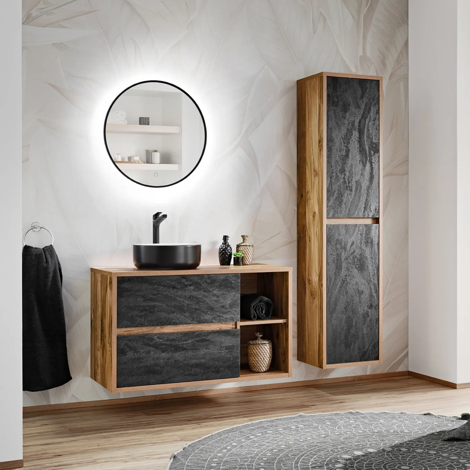 Lavabo bagno da appoggio 36x36cm ceramica nero Bolly