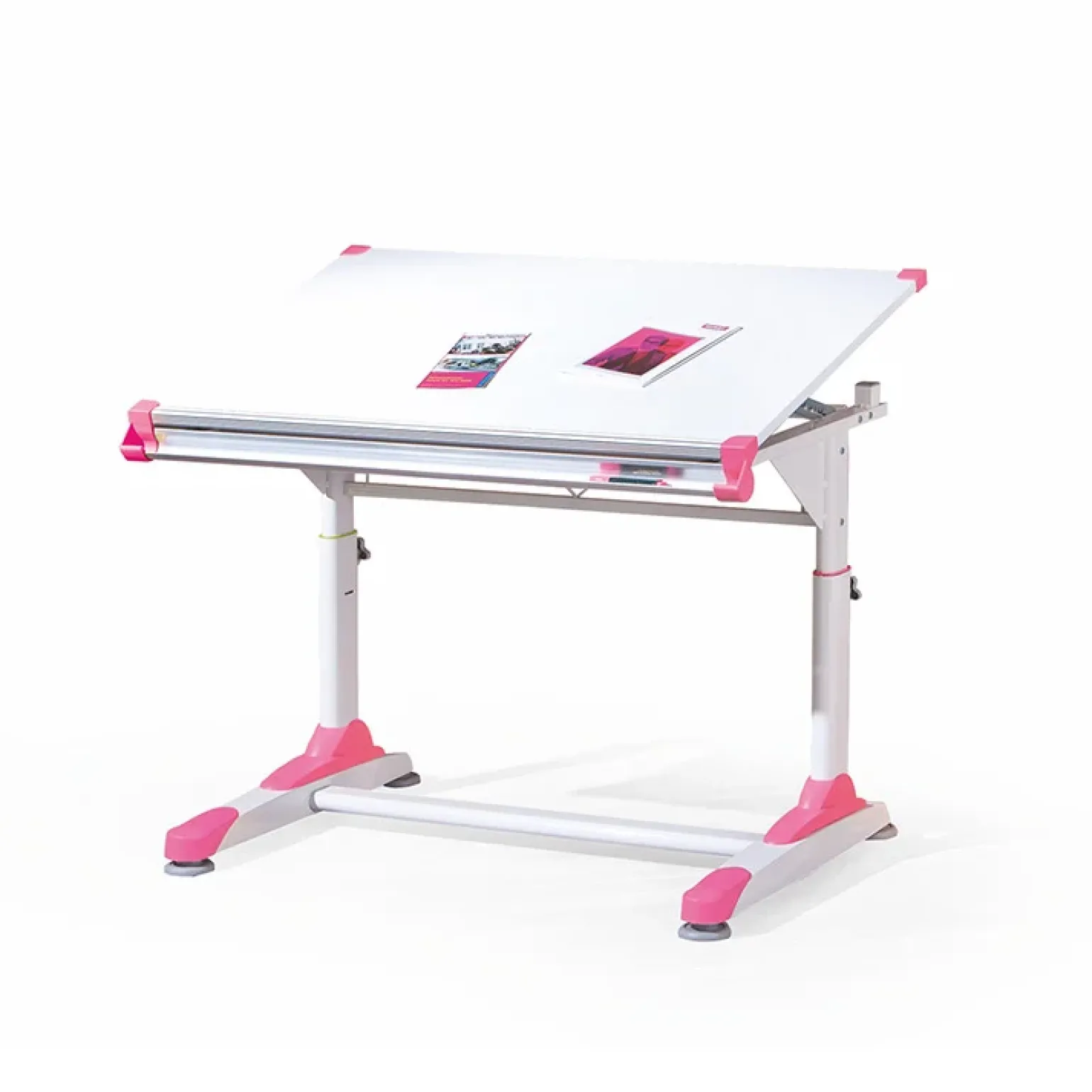 Lavagna per bambini regolabile 100x84cm bianco verde/rosa Michigan