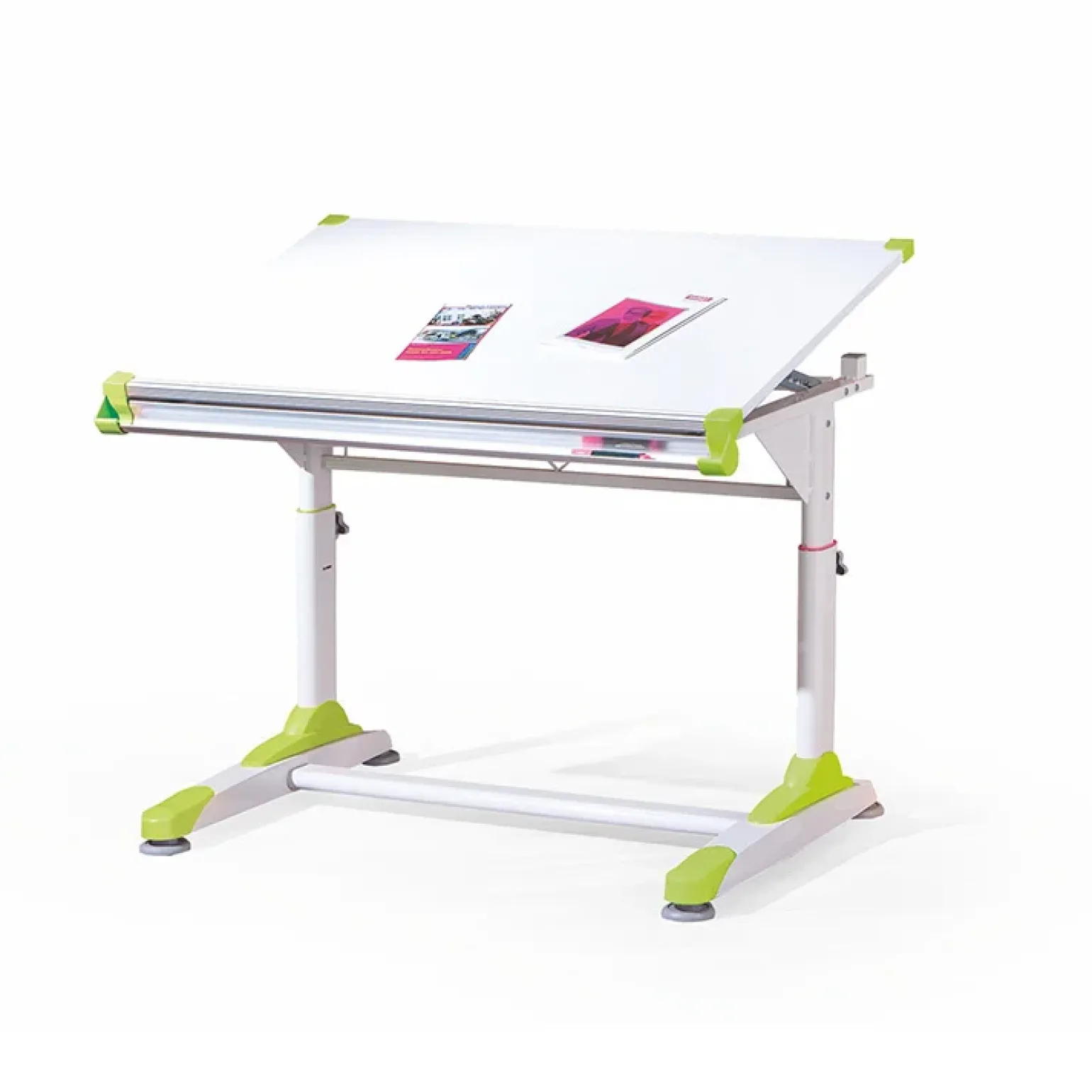Lavagna per bambini regolabile 100x84cm bianco verde/rosa Michigan