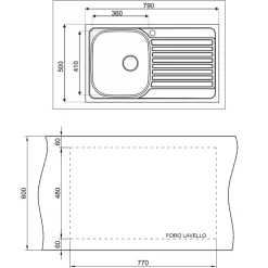 Lavello da incasso 79x50cm 1 vasca destra acciaio inox con gocciolatoio Asilcrome