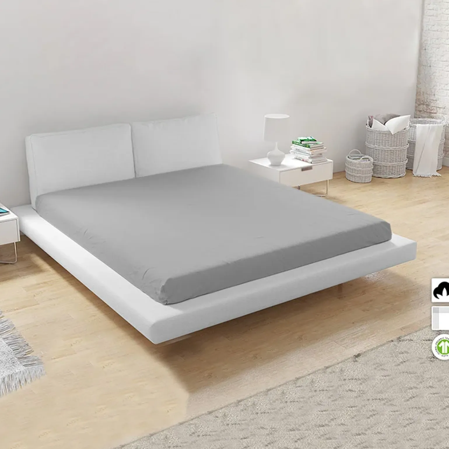 Lenzuolo francese con angoli in cotone bio 140x200cm grigio Rolla