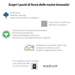 Lenzuolo francese con angoli in cotone bio 140x200cm grigio Rolla