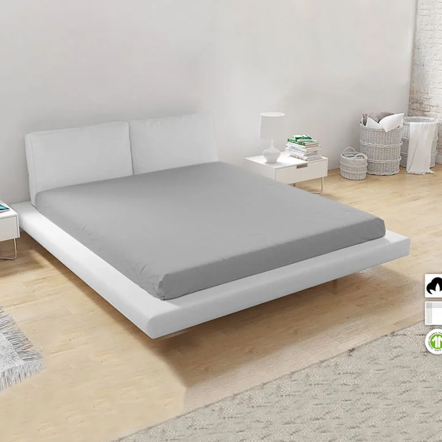 Lenzuolo oversize con angoli in cotone bio 180x200cm grigio Rolla