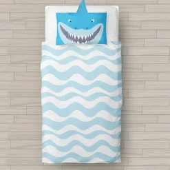 Lenzuolo sopra + federa letto singolo da bambino in cotone squalo Mojave