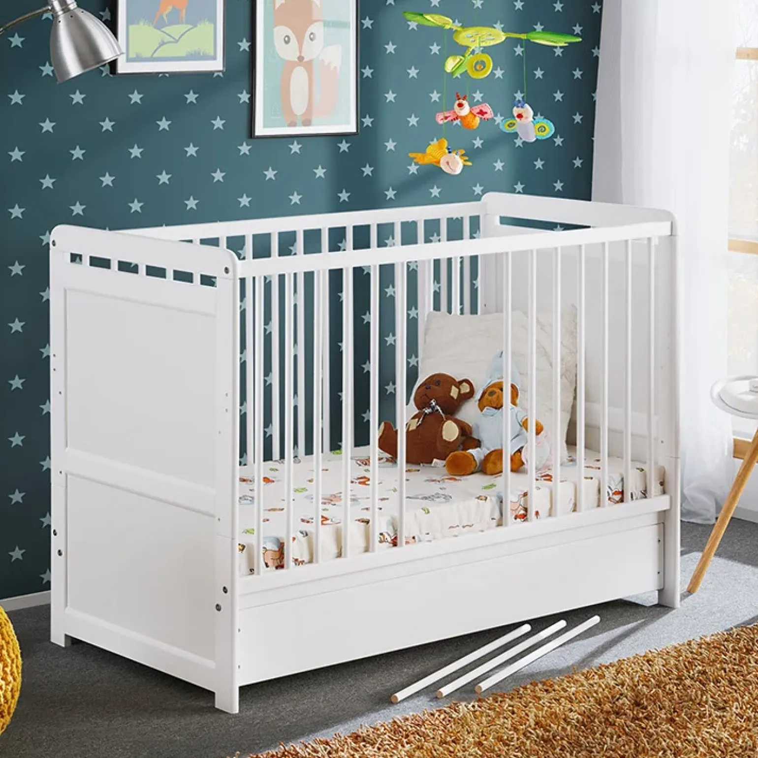 Lettino con materasso bambini neonati culla cassetto 67x124cm bianco Magic