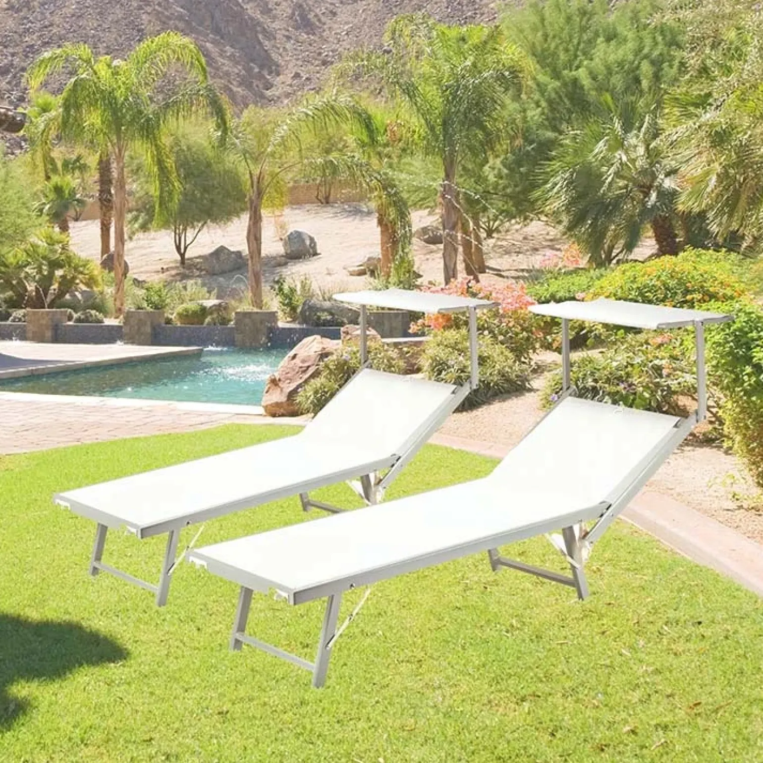 Lettino da giardino 59x186cm in textilene bianco Malaga