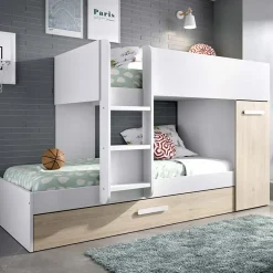 Letto a castello con armadio 244x126cm bianco rovere 3 letti Damian