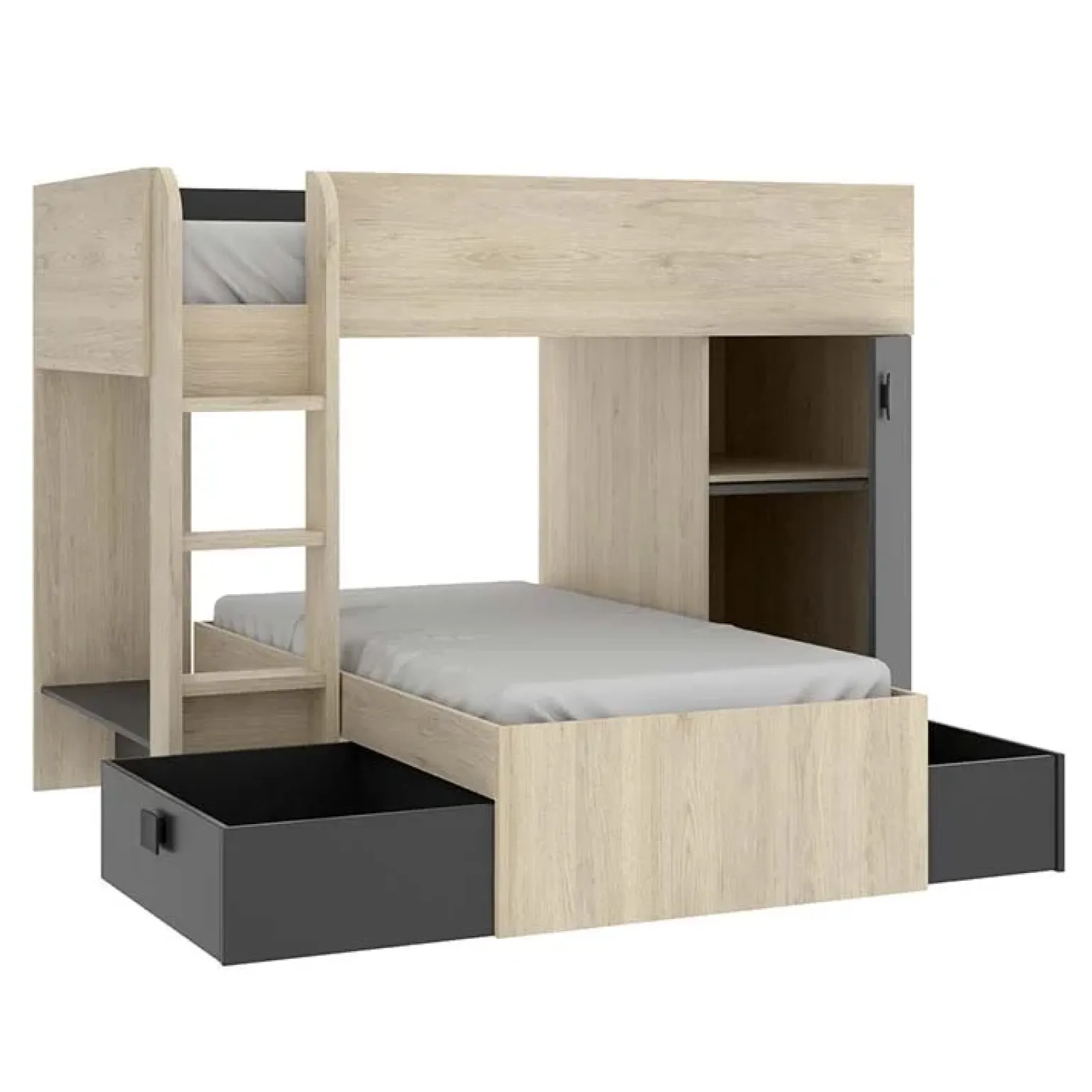 Letto a castello per bambini con armadio 255x112cm rovere grafite Sole