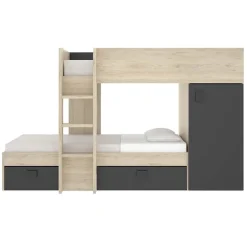 Letto a castello per bambini con armadio 255x112cm rovere grafite Sole