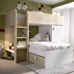 Letto a castello per bambini con armadio 255x112cm rovere bianco Sole