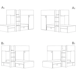 Letto a castello per bambini con armadio 255x112cm rovere bianco Sole