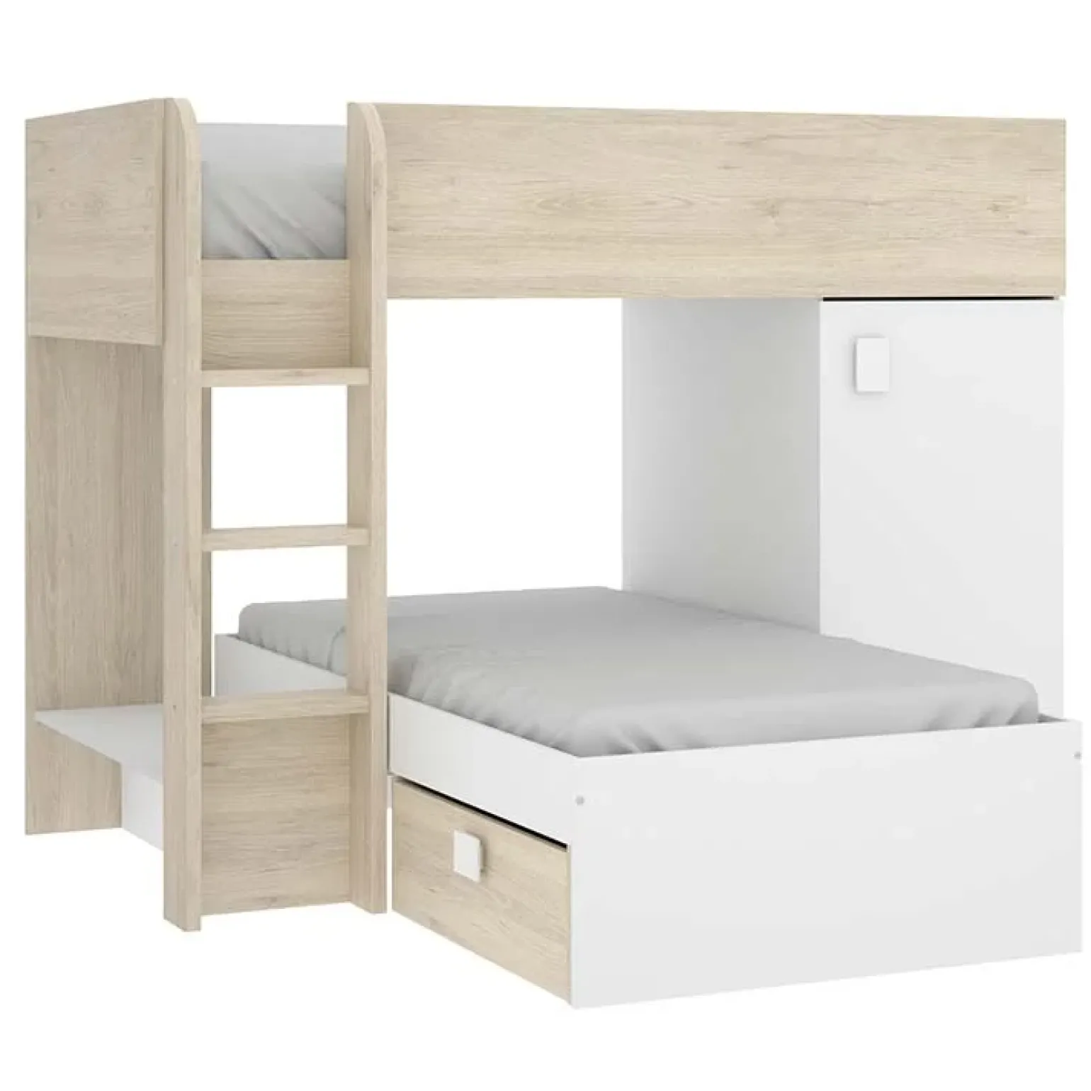 Letto a castello per bambini con armadio 255x112cm rovere bianco Sole