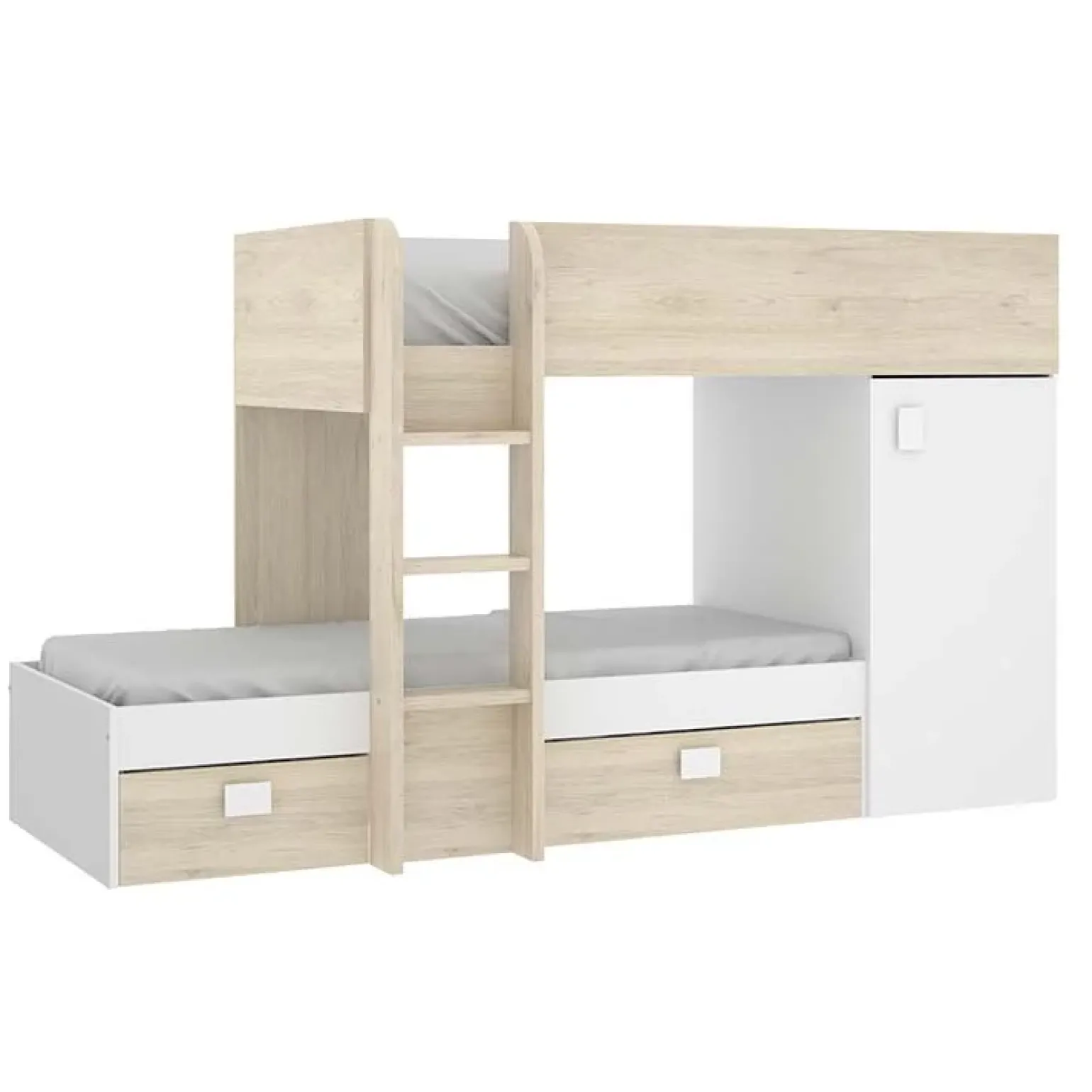 Letto a castello per bambini con armadio 255x112cm rovere bianco Sole