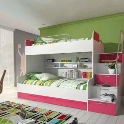 Letto a castello per bambini 254x120cm bianco rosa Enrico Gihome®