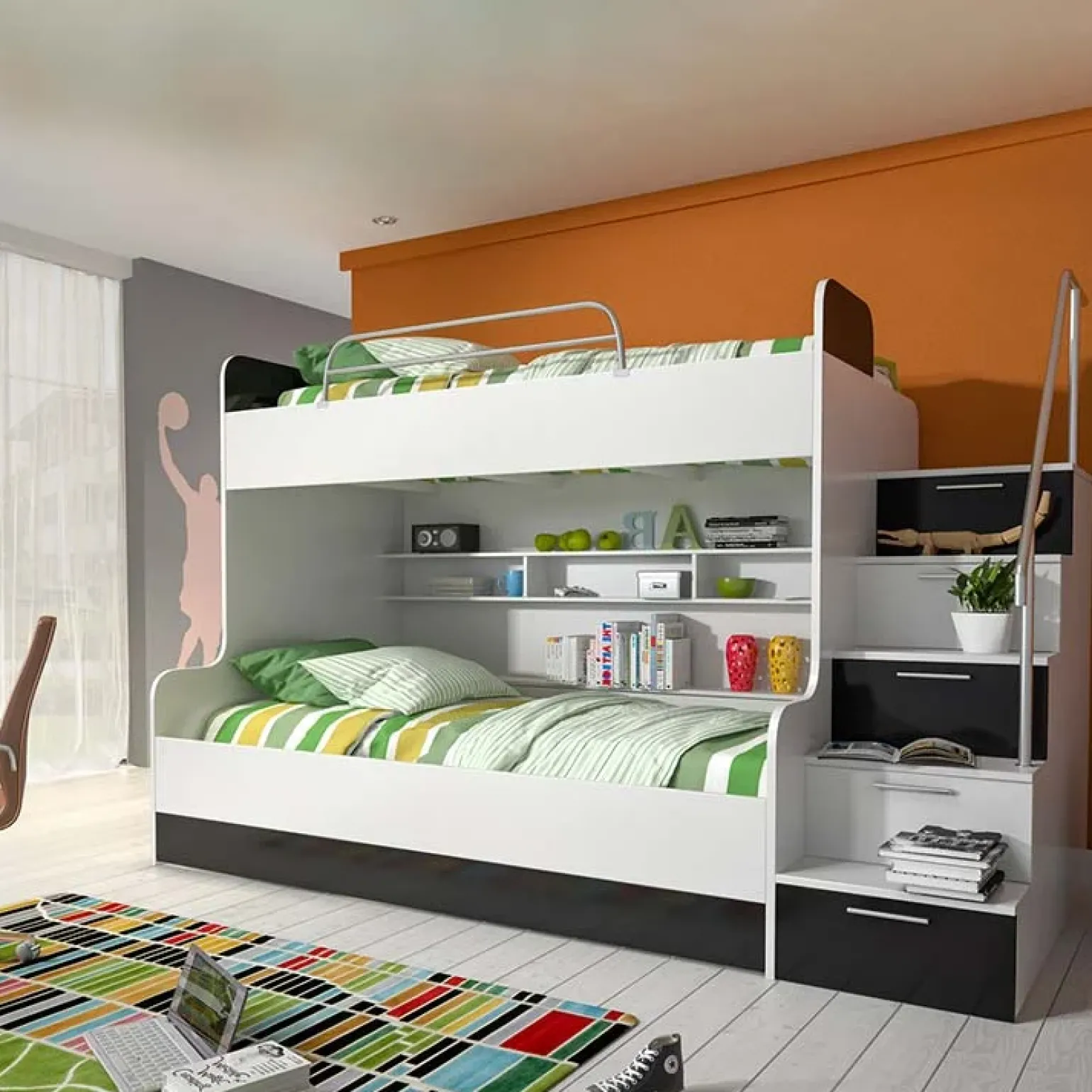 Letto a castello per bambini 254x120cm bianco nero Enrico Gihome®
