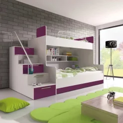 Letto a castello per bambini 254x120cm bianco viola Enrico Gihome®