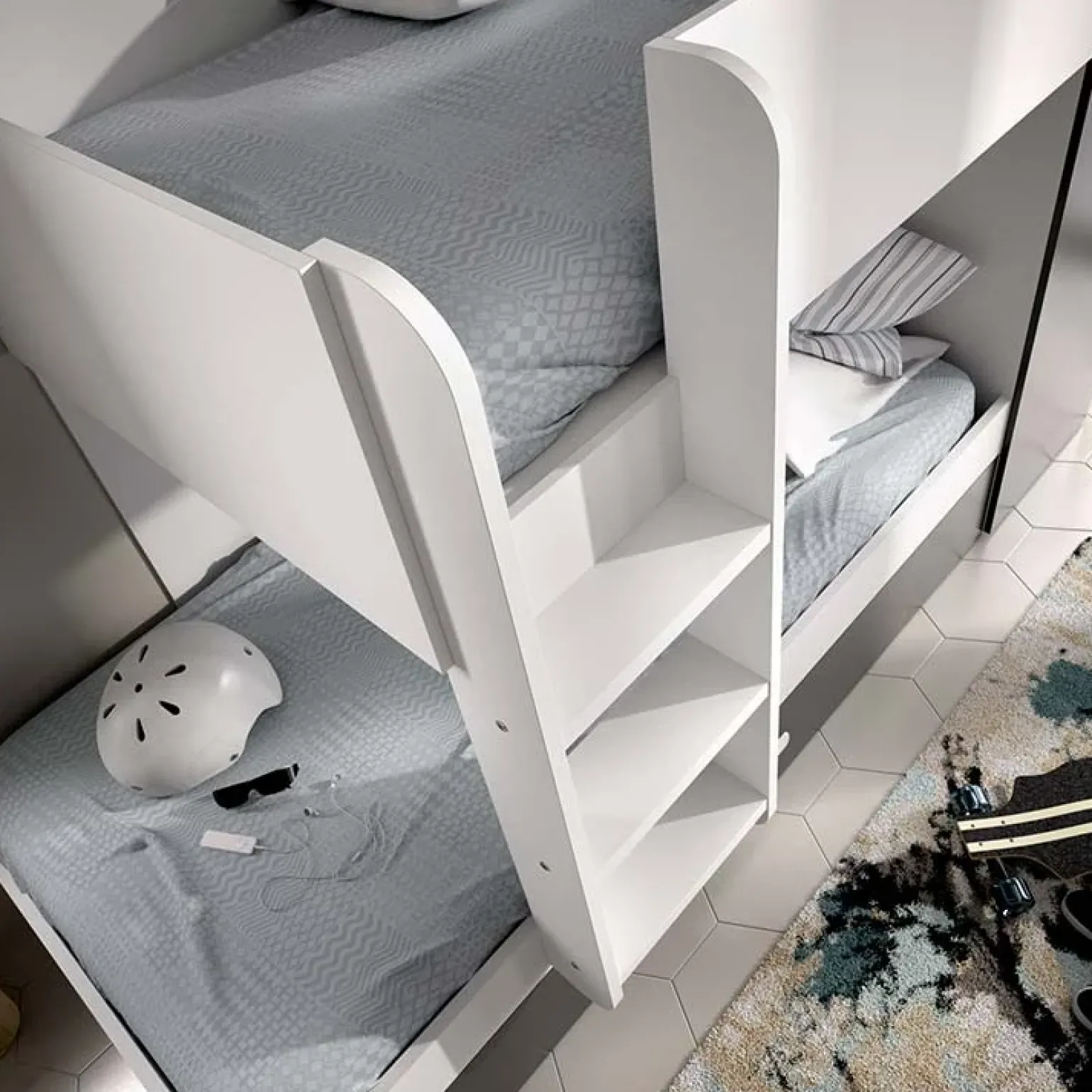 Letto a castello 90x190 con armadio 244x126cm bianco grafite 3 letti Damian