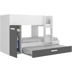 Letto a castello 90x190 con armadio 244x126cm bianco grafite 3 letti Damian