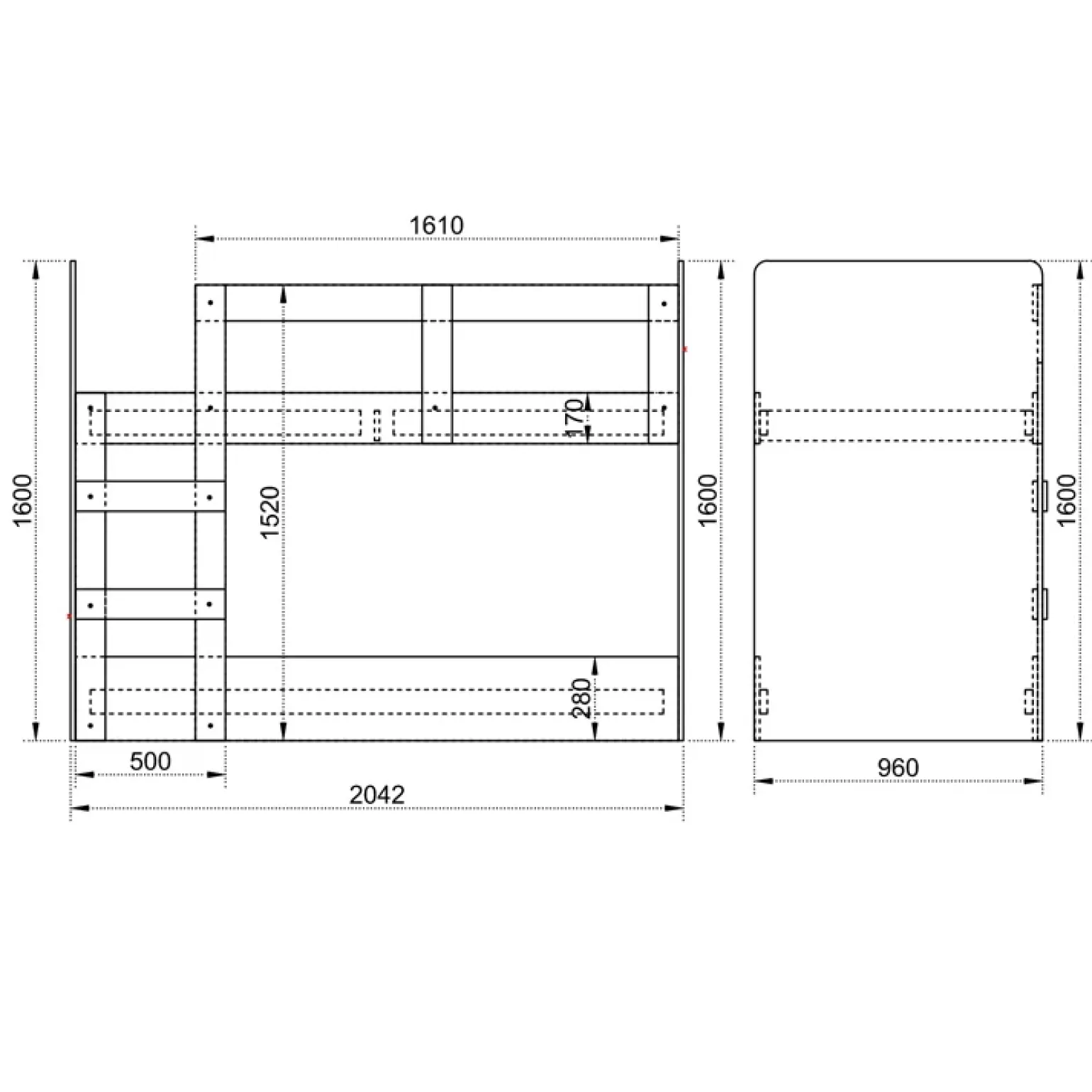 Letto a castello 205x96cm con cassettiera e mensola rovere Lorenzo Gihome®