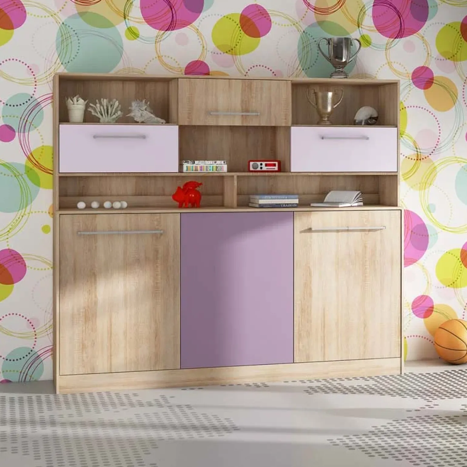 Letto a scomparsa orizzontale 90x200cm singolo con libreria rovere rosa Alvin Gihome®