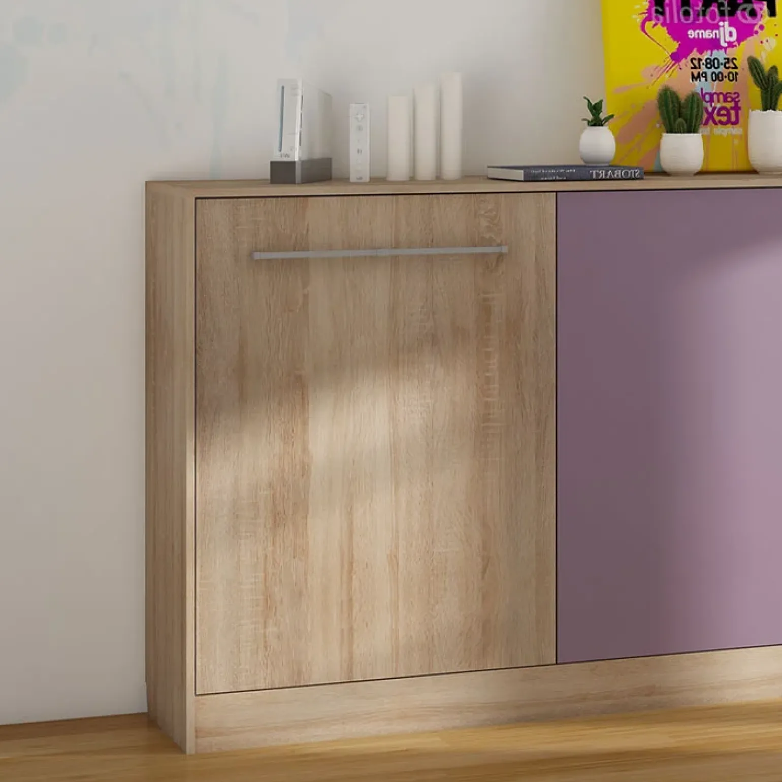 Letto a scomparsa orizzontale 90x200cm singolo rovere rosa Alvin Gihome®