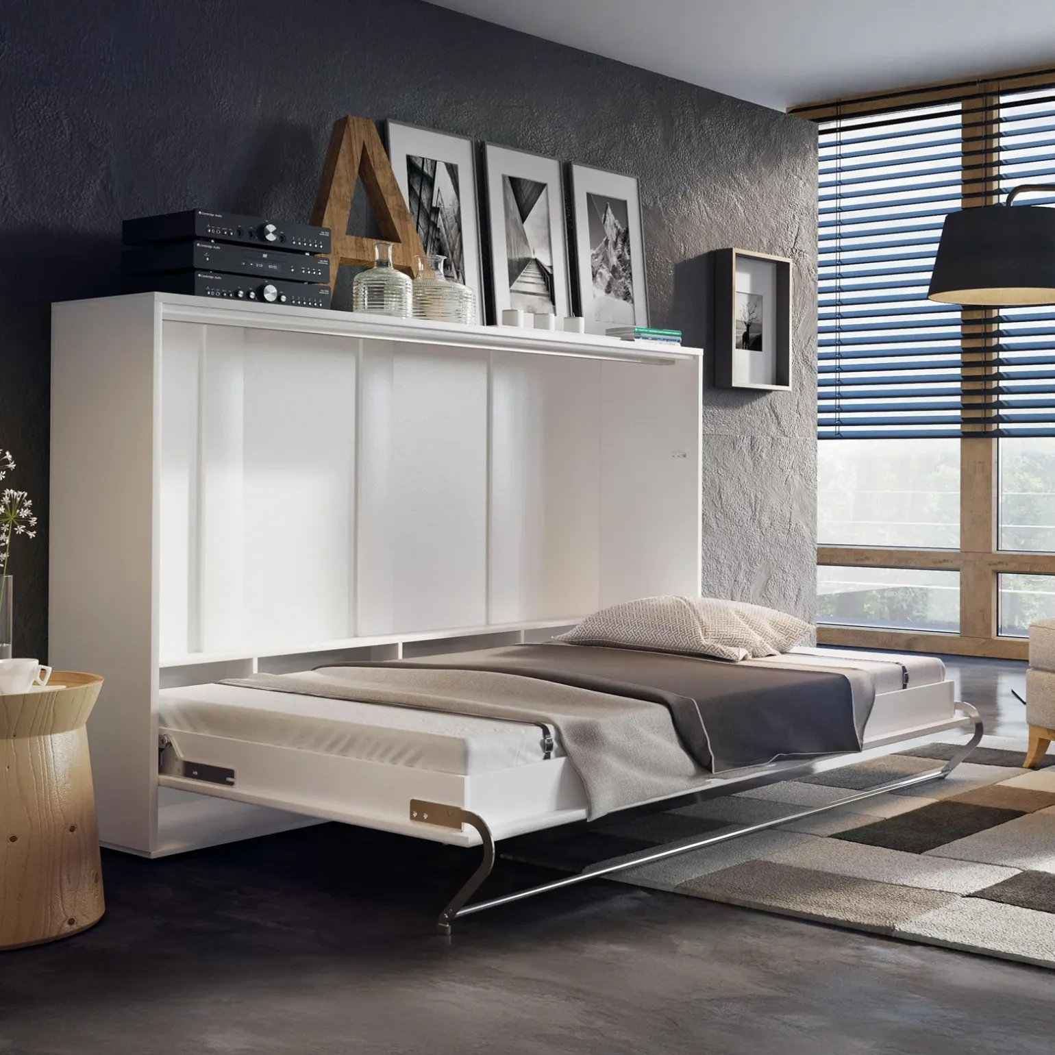 Letto a scomparsa orizzontale 120x200 cm una piazza e mezza bianco Chimera