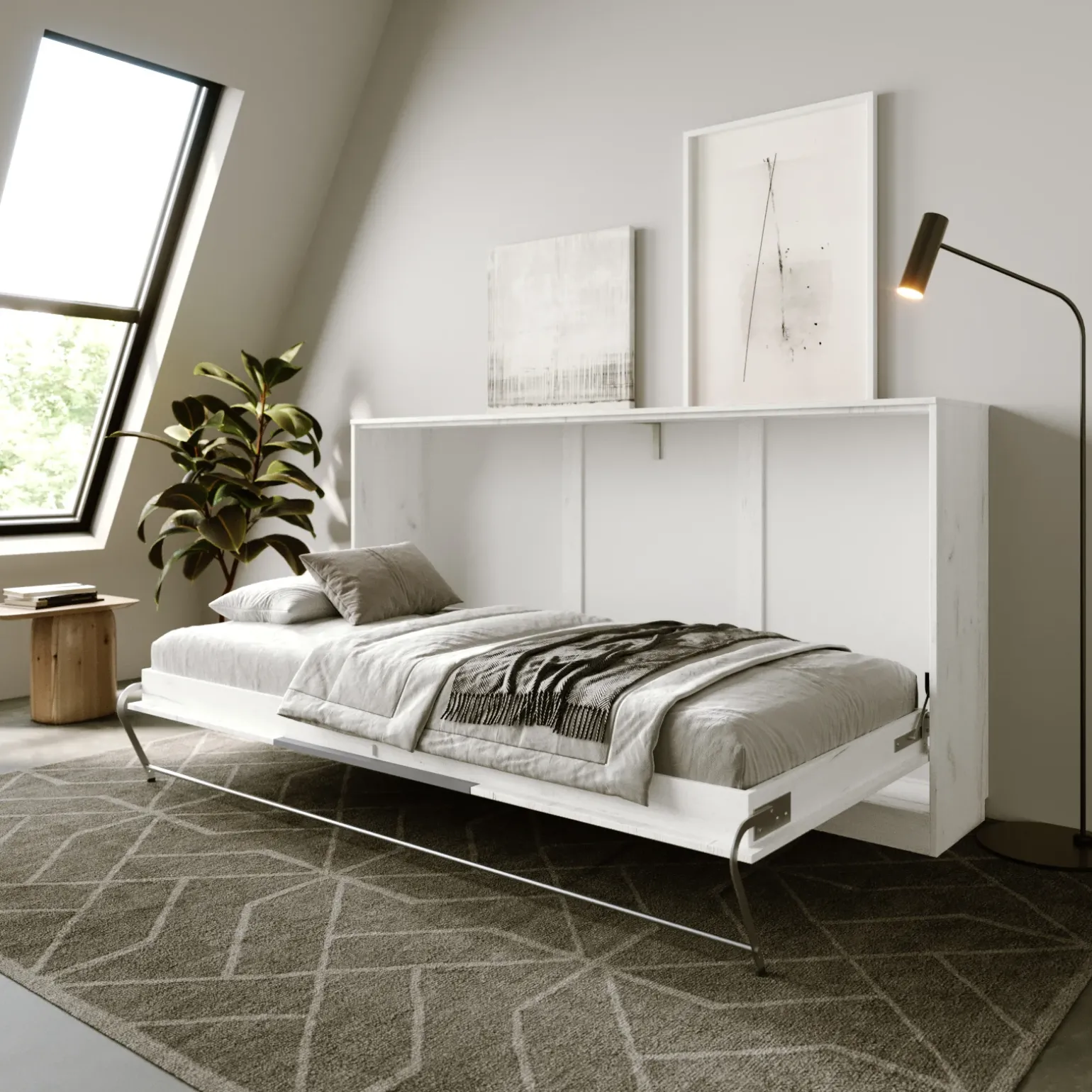 Letto a scomparsa orizzontale 90x200cm singolo bianco pino grigio grafite Alvin Gihome®