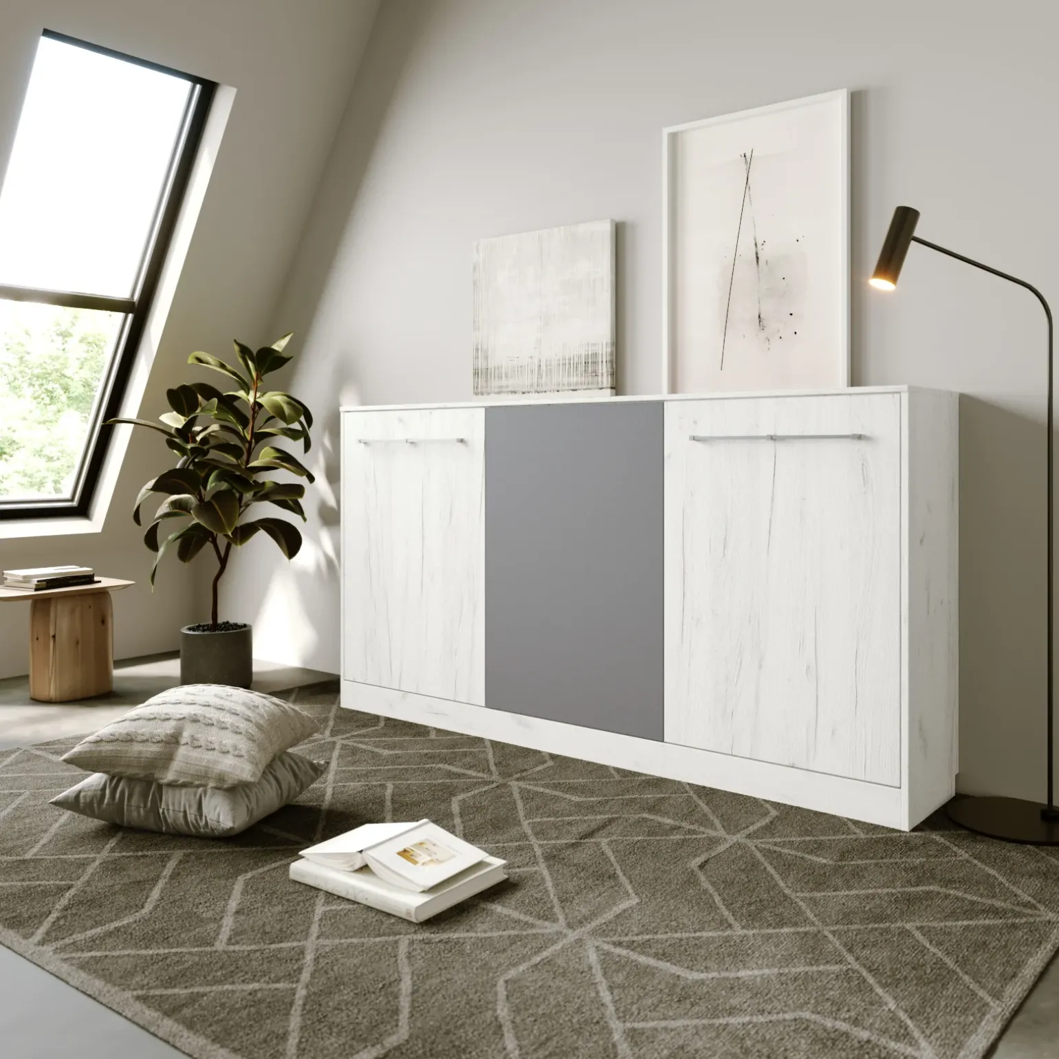 Letto a scomparsa orizzontale 90x200cm singolo bianco pino grigio grafite Alvin Gihome®