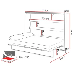 Letto a scomparsa orizzontale 140x200 cm alla francese bianco Camelio