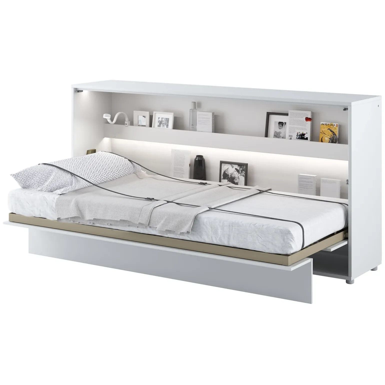 Letto a scomparsa orizzontale 120x200 cm una piazza e mezza bianco Camelio