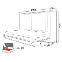 Letto a scomparsa orizzontale 140x200 cm alla francese bianco Chimera