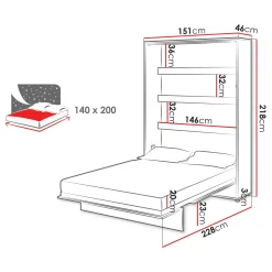 Letto a scomparsa verticale 140x200 cm alla francese bianco Camelio