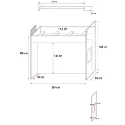 Letto a soppalco con armadio 254x120cm bianco rosa Simone Gihome®