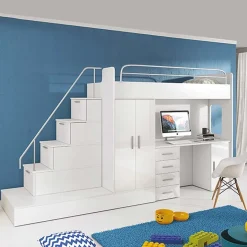 Letto a soppalco con armadio 324x180cm bianco 2 letti Diego Gihome®